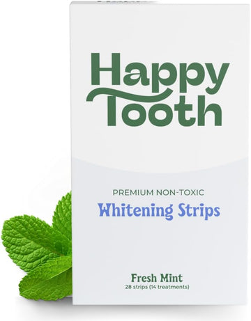 Happy Tooth Natural Teeth Whitening Kit - Strips For Sensitive Teeth - Natural Ingredients & Flavors - Enamel Safe - Dentist Formulated & Recommended - Fresh Mint 28 Strips (14 Treatments)