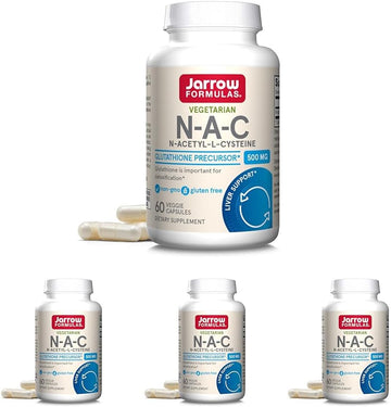 Jarrow Formulas N-A-C 500 Mg - Antioxidant Amino Acid Supplement Supports Cellular Health & Liver Function - Precursor To Glutathione - Up To 60 Servings (Veggie Caps) (Pack Of 4)