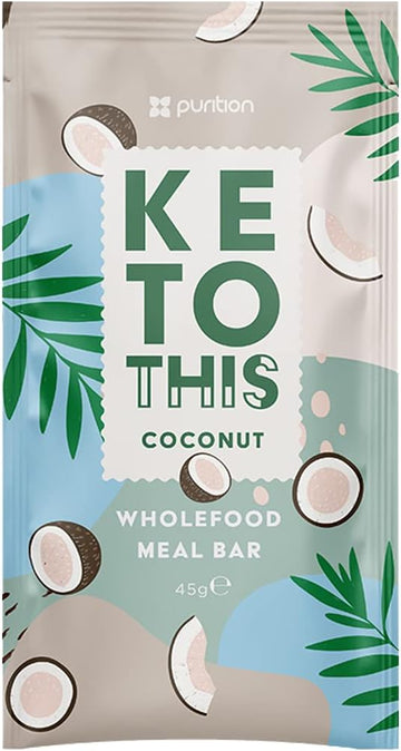 Purition Wholefood Meal Bars Coconut Flavour 12 Pack | Vegan & Keto Friendly | No Added Sugar | Premium Low Carb High Fat Keto Meal Bars With Only Natural Ingredients