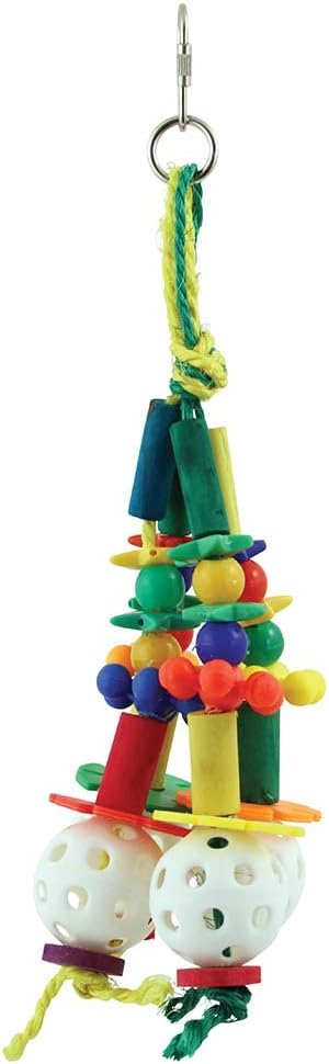 Whiffle Wonder Parrot Toy | Colourful Wooden Plastic and Sisal Hanging toy for African Grey Amazon Mini-Macaw :Pet Supplies