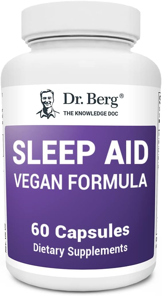 Dr. Berg Sleep Aid Vegan Formula  Natural Rest Support - Fatigue And Stress Support Capsule Helps Calm Body And Mind  Best Non Habit Forming Supplements - 60 Capsules