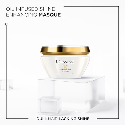 Kérastase Elixir Ultime, Oil-Infused Lightweight Shine Conditioning Treatment, For Dull Hair, With Five Precious Oils, Masque Elixir Ultime, 200Ml