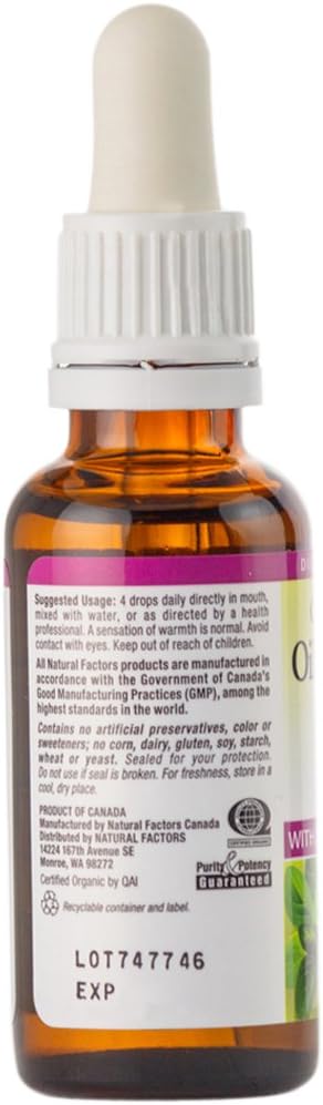 Natural Factors - Oil Of Oregano, Certified Organic Support For Healthy Immunity And Cholesterol, 187 Servings (1 Oz)