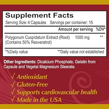 Resveratrol 1000mg by Alfa Vitamins - Powerful Antioxidant, Helps prevent cell damage - Supports Brain Function, Cardiovascular Health, Metabolism, anti-aging effects - 60 Capsules