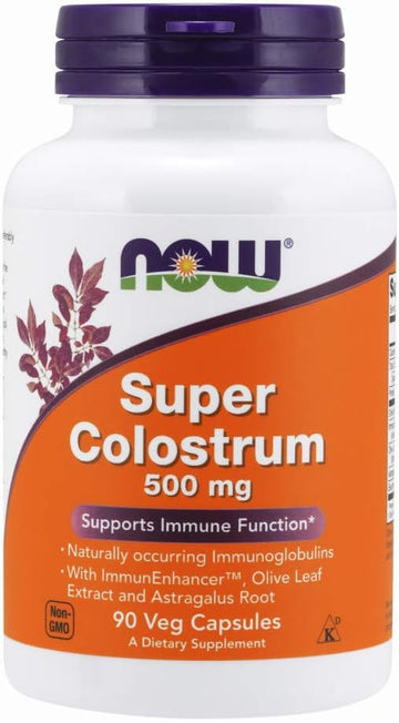 Now Foods Supplements, Super Colostrum 500 Mg, Naturally Occurring Immunoglobulins With Immunenhancer™, Olive Leaf Extract And Astragalus Root, 90 Veg Capsules