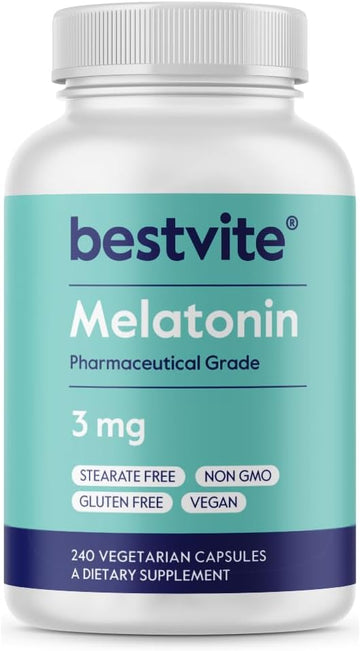 Bestvite Melatonin 3Mg (240 Vegetarian Capsules) - No Crospovidone - No Dextrose - No Dicalcium Phosphate - No Stearates - Vegan - Non Gmo - Gluten Free - Easy To Swallow Capsule
