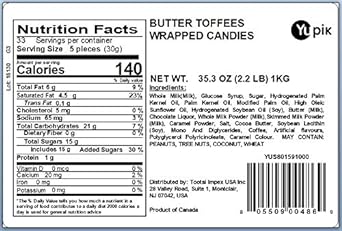 Yupik Candy, Butter Toffees Wrapped, 2.2 lb, Pack of 1