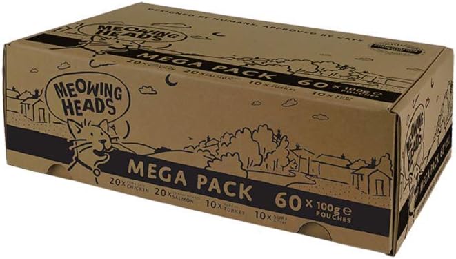 Meowing Heads Adult Cat Food Wet Pouches - Variety Pack (60X100G) - Natural With No Artificial Flavours Plus Added Vitamins & MineralsMwecomm60