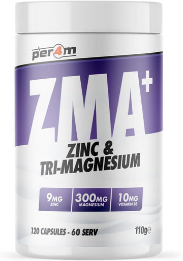 Per4M Zma Zinc & Tri-Magnesium Formula | Cognitive, Psychological & Muscle Support | 9Mg Zinc | 300Mg Magnesium| 10Mg Vitamin B6 | 60 Servings And 120 Capsules