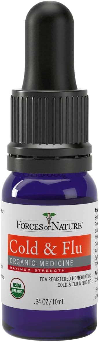 Forces Of Nature Cold & Cough Relief, Organic Homeopathic Medicine For Cough, Congestion, Body Aches, Headache, Chills & Fatigue, Maximum Strength, Non-Drowsy Formula, 10Ml (0.34 Fl Oz)