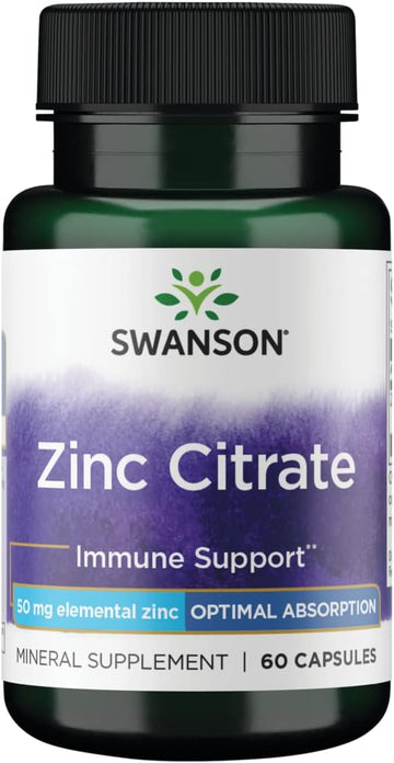 Swanson Zinc Citrate Immune Support Prostate Health 50 Milligrams 60 Capsules