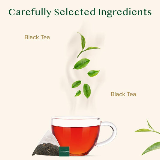 Vahdam, English Breakfast Black Tea Bags (30 Count) High Caffeine | Strong, Robust & Flavoury | Individually Wrapped Pyramid Tea Bags | Full Bodied Black Tea Leaves