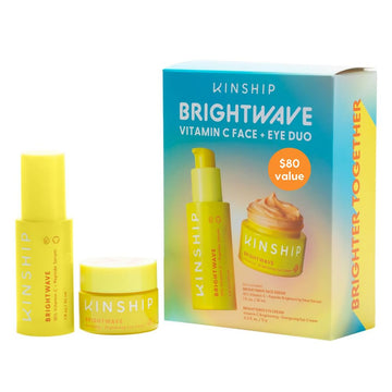 Kinship Brightwave Vitamin C Face + Eye Duo | 10% Vitamin C Serum (1 Fl Oz) | Brightening Eye Cream (0.5 Oz) | Fade Dark Spots | Reduce Fine Lines, Wrinkles, Dark Circles + Puffiness | All Skin Types