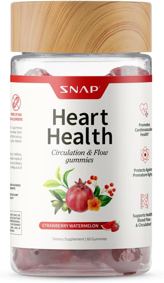 Snap Supplements Heart Health Gummies, Blood Circulation Supplements, Coq10 Heart Health Supplements, Blood Flow Supplement, Sugar Free, 60 Gummies