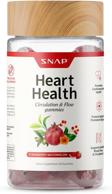Snap Supplements Heart Health Gummies, Blood Circulation Supplements, Coq10 Heart Health Supplements, Blood Flow Supplement, Sugar Free, 60 Gummies