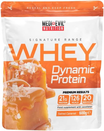 Medi-Evil Nutrition Whey Dynamic Protein, Salted Caramel Flavour, 600G Whey Protein Powder For Muscle Building, Vegetarian | 20 Servings