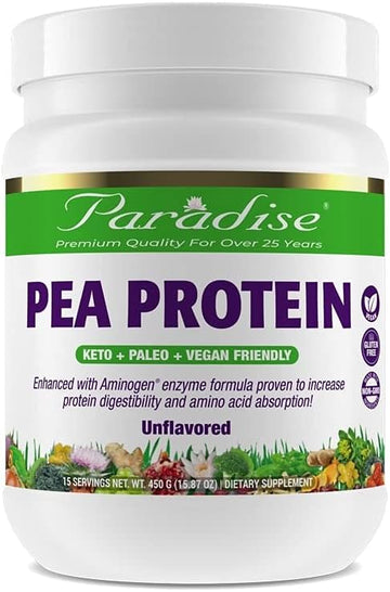 Paradise Herbs Pea Protein Powder, Organic, Keto, Paleo, Vegan, Non GMO, Gluten Free, Unflavored, 15 Servings, 450 G (15.87oz)