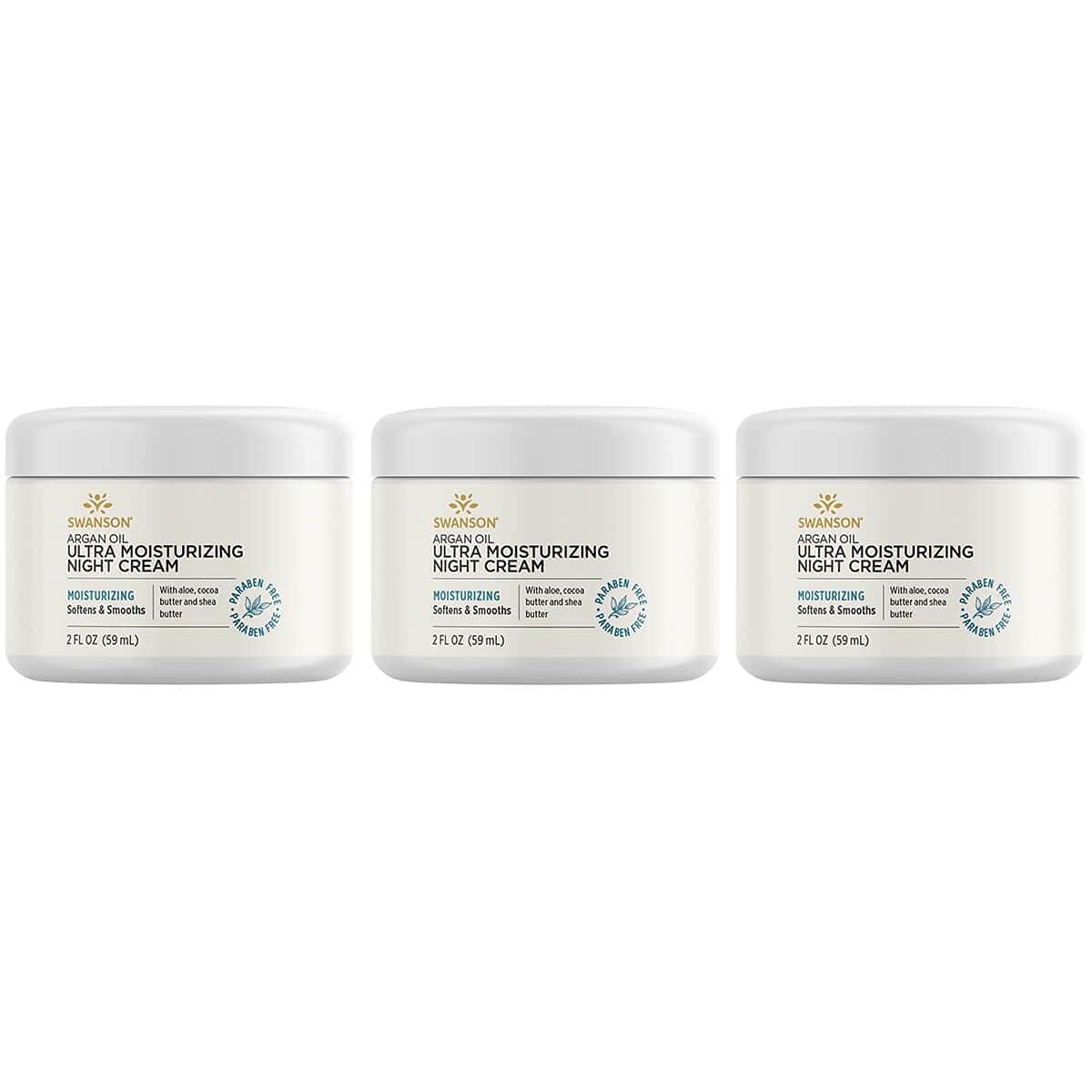 Swanson Argan Oil Ultra Moisturizing Night Cream 2 Fl Ounce (59 Ml) Cream (3 Pack)