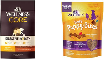 Wellness CORE Digestive Health Puppy Bundle: Digestive Health Dry Food with Wholesome Grains, 24 lb Bag Soft Puppy Bites, Lamb and Salmon, 8 oz Bag : Pet Supplies