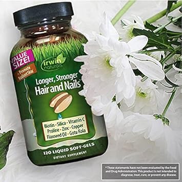 Irwin Naturals Longer, Stronger Hair and Nails - Promotes Vibrant Shine Texture & Strength - 120 Liquid Softgels : Beauty & Personal Care