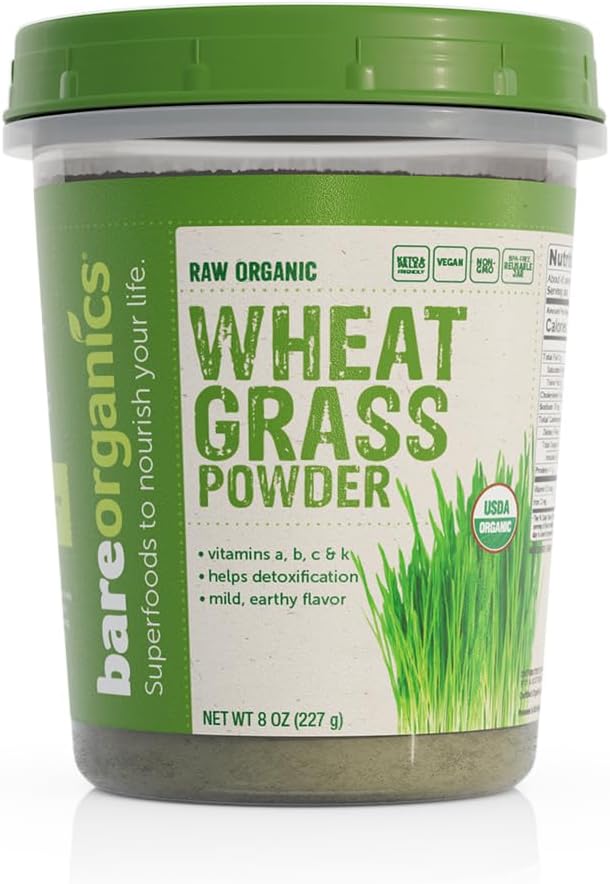 BareOrganics Wheatgrass Powder, Organic, Vegan Dietary Supplement,8 Ounce (Pack of 1)