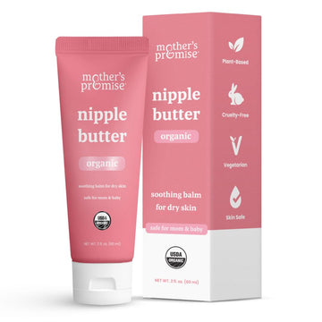 Organic Nipple Butter For Breastfeeding Mothers | Lanolin Free Nipple Cream, Safe For Nursing Moms & Babies | No Need To Wash Balm For Dry Skin & Breast Feeding, Breastfeeding Essentials, 2Oz