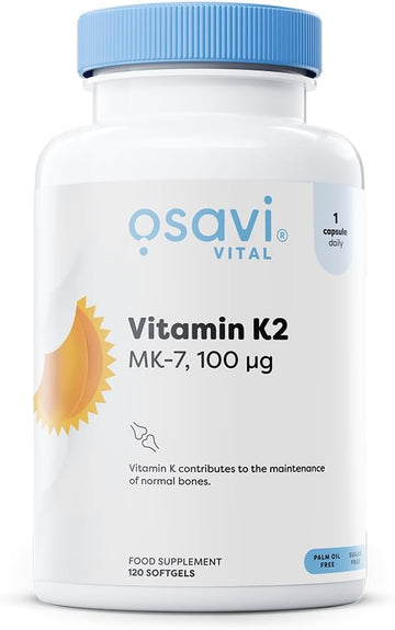 Osavi Vitamin K2 Mk–7 100 µg – 120 Softgels | Highly Bioactive Mk–7 In Mct Oil | Supports Normal Blood Clotting & Bone Health | K2Vital®