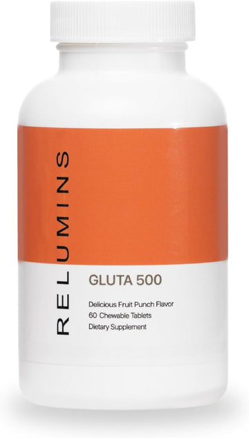 Relumins Gluta 500 Glutathione Chewable Tablets – Skin Whitening & Brightening Supplement With Hyaluronic Acid, Vitamin C, Biotin, Collagen & More – Fruit Punch Flavor – 60 Tablets X 3 Bottles