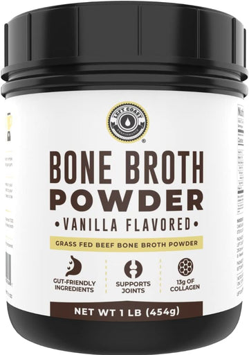 16oz Vanilla Bone Broth Protein Powder From Grass Fed Beef - Non-GMO Ingredients, Gut-Friendly, Low Carb Dairy Free Protein Powder - Natural Collagen Source For Joint Support - Keto Friendly