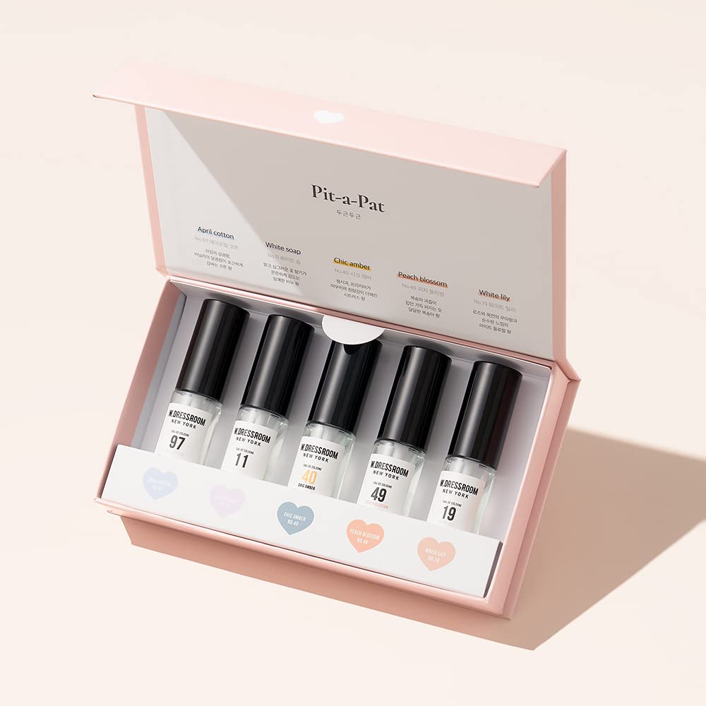 W.Dressroom Pit A Pat Discovery Set Dress & Living Perfume - April Cotton, White Soap, Chic Amber, Peach Blossom, White Lily | Deodorizing, Anti-Bacterial (20Ml X 5Ea)
