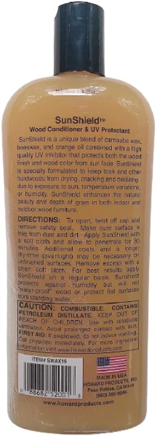 Howard Sunshield Wood Conditioner and UV Protectant Pack of 2, Bundled with Steel Wool : Health & Household