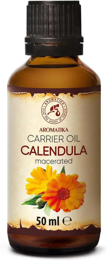 Calendula Oil 50Ml - Calendula Officinalis Flower Extract - 100% Pure & Natural - Basic Oil - Benefits For Skin - Body - Great For Beauty - Relaxation - Bath - Massage - Glass Bottle - Oils Calendula
