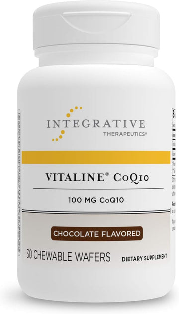 Integrative Therapeutics Vitaline Coq10 100 Mg - Coq10 Without Vitamin E - Supports Brain And Heart Health - Gluten Free - Dairy Free - Vegan - Chocolate Flavor - 30 Chewable Wafers