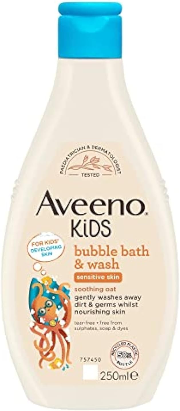 Aveeno Baby Kids Bubble Bath & Wash 250Ml | Enriched With Soothing Oat Extract | Foam Body Wash Developed For Your Little Superhero | Childrens Toiletries Sets
