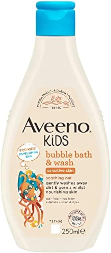 Aveeno Baby Kids Bubble Bath & Wash 250Ml | Enriched With Soothing Oat Extract | Foam Body Wash Developed For Your Little Superhero | Childrens Toiletries Sets (Pack Of 2)