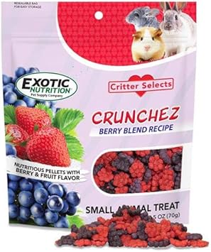 Crunchez Berry Blend - Crunchy Fruit Flavored Treat Bites - Sugar Gliders, Squirrels, Marmosets, Prairie Dogs, Hamsters, Chinchillas, Exotic Birds, Rabbits, Guinea Pigs, Degus, Small Pets… (2.5 Oz.)