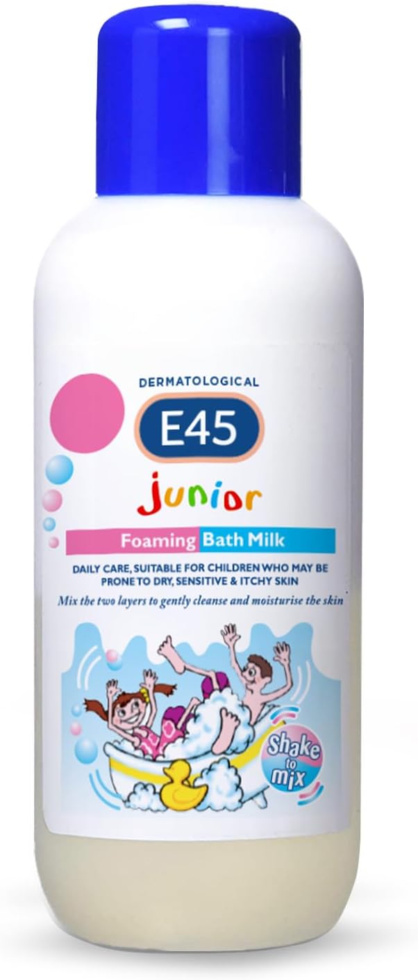 E45 Dermatological Junior Foaming Bath Milk 500 ml – Bath Foam for Kids - Soap-Free Body Wash to Protect and Moisturise Dry and Sensitive Skin – Soothe Itching and Irritation - Dermatitis Eczema Cream