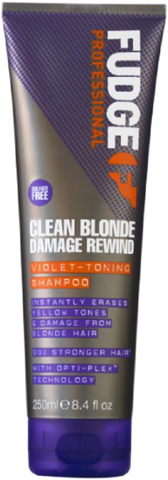 Fudge Professional Clean Blonde Damage Rewind Shampoo, Intense Purple Toning For Blonde Hair, Bond Repair Technology, Sulfate Free, 250 Ml