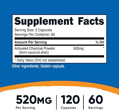 Nutricost Activated Charcoal 520mg, 120 Capsules - Premium Powder, Non-GMO & Gluten Free