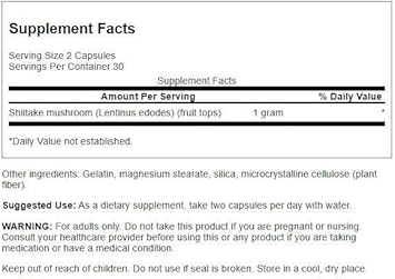 Swanson Shiitake Mushroom 500 Milligrams 60 Capsules