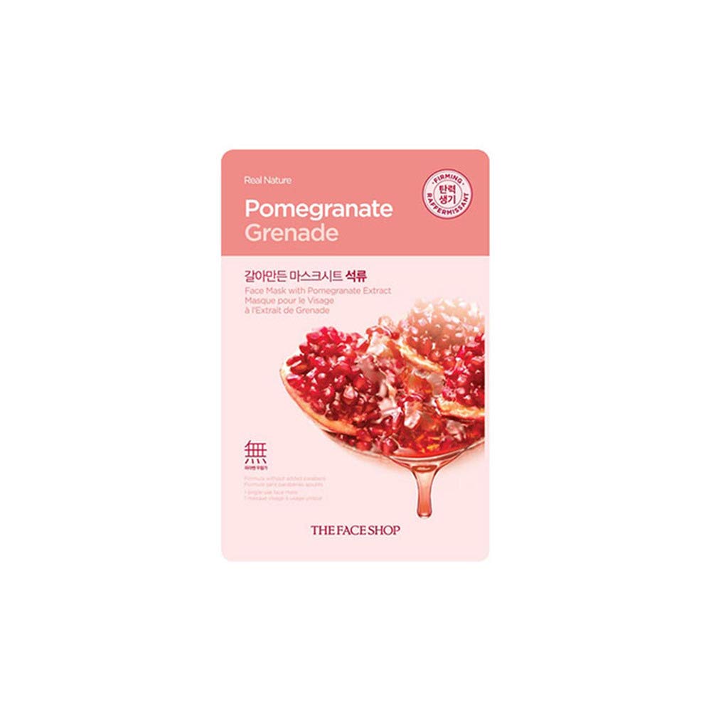 THE FACE SHOP Real Nature Face Mask | Improves Skin Resilience & Moisturizing,Great for Customers Who Often Flushes | K Beauty Facial Skincare for Oily & Dry Skin | Pomegranate,K-Beauty : Beauty & Personal Care