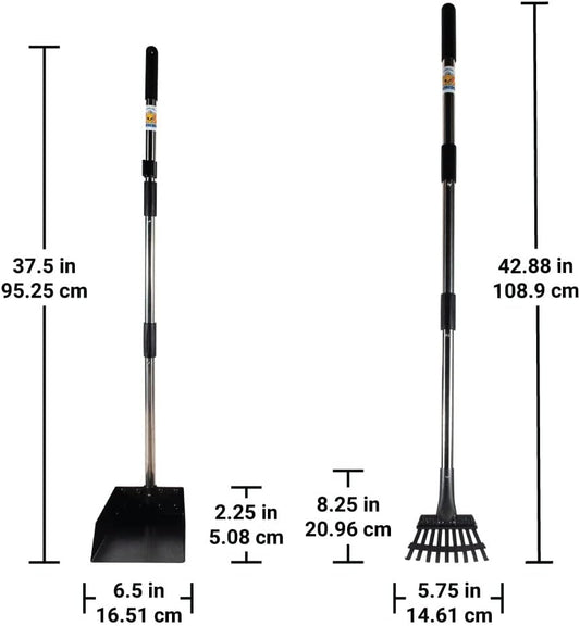 Bodhi Dog Metal Long Handle Tray And Rake Pooper Scooper | Perfect For Small, Medium, Large, Xl Pets - Great For Grass, Street And Gravel