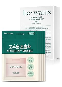 Bewants Cica Collagen Calming Facial Toning Pads Travel Kit, Centella Asiatica, Triple Hyaluronic Acid, 50 Pads, Instant Soothing, Moisturizing, Skin Texture Improvement