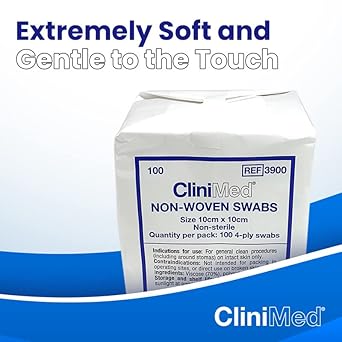 Clinimed Non-Woven Swabs 10Cm X 10Cm Non-Sterile 4-Ply Swabs For General Clean Procedures - 100 Pcs