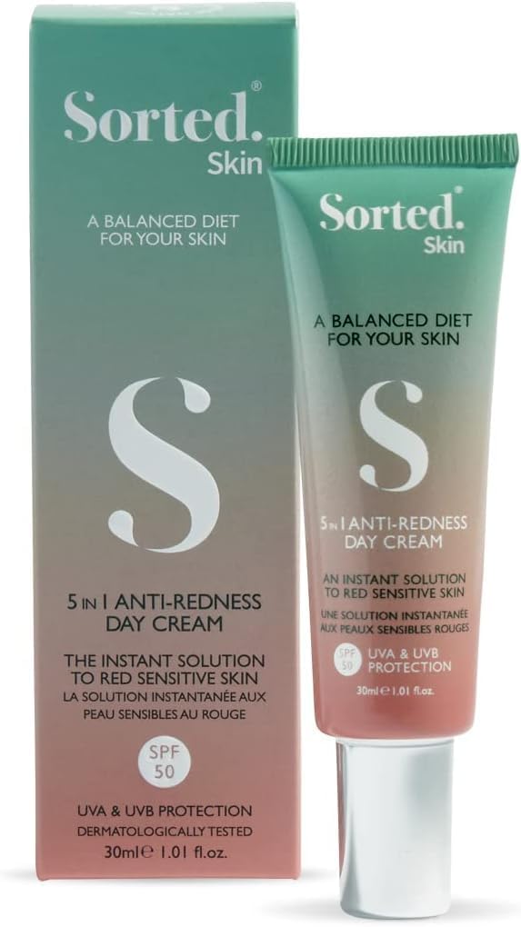 Sorted Skin 5 in 1 Anti-redness CC Cream, SPF50 Colour Correcting Cream for Uneven Skin Tone and Rosacea, Moisturises and Protects against UV Rays and Blue Light, Suitable for Sensitive Skin 30ml