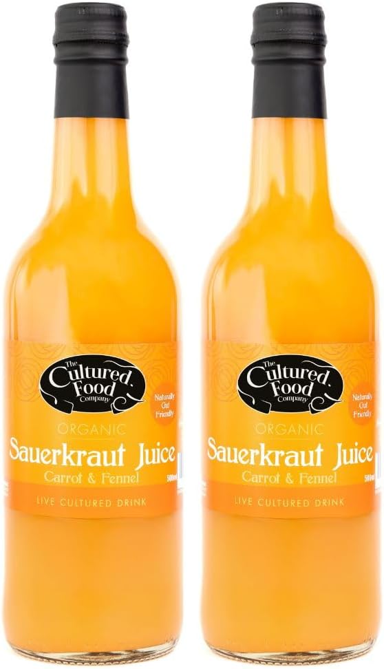 The Cultured Food Company Organic Carrot & Fennel Sauerkraut Juice 2 X 500Ml – Vegan – Unpasteurised – Probiotic Drink – Raw Fermented Cabbage – Gut Health Support – Detox Juice – Irish Made