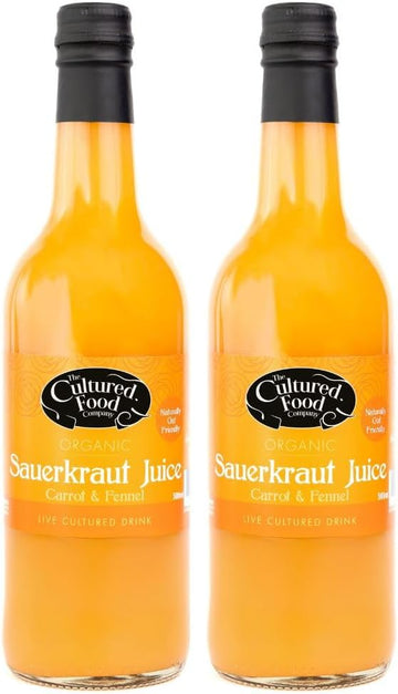 The Cultured Food Company Organic Carrot & Fennel Sauerkraut Juice 2 X 500Ml – Vegan – Unpasteurised – Probiotic Drink – Raw Fermented Cabbage – Gut Health Support – Detox Juice – Irish Made