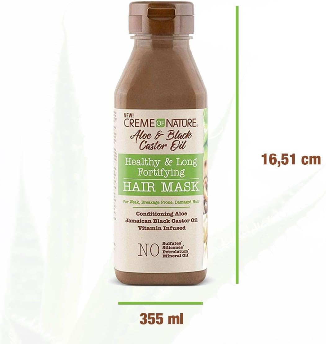 Creme Of Nature Aloe & Black Castor Oil Healthy & Long Fortifying Hair Mask 12 Oz, Brown, 355 Ml