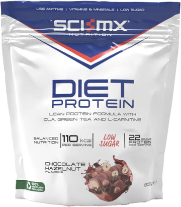 Sci-Mx Diet Whey Protein Powder + Vitamins & Green Tea, Cla & L-Carnitine - Chocolate Hazelnut • Low Sugar • 22G Protein + 110 Calories Per Serving • 800G