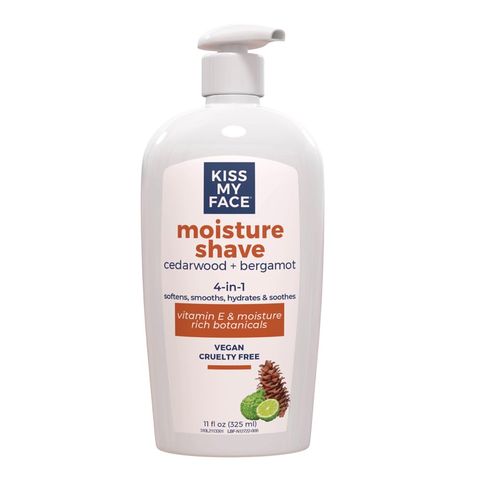 Kiss My Face Cedarwood + Bergamot Moisture Shave - 4 In 1 Shaving Cream - Cruelty Free And Vegan - With Added Olive Oil And Aloe Leaf Extract - Vitamin E Rich